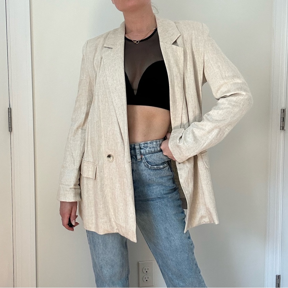 Linen Blend Elongated Double Breasted Blazer - Picture 7 of 13